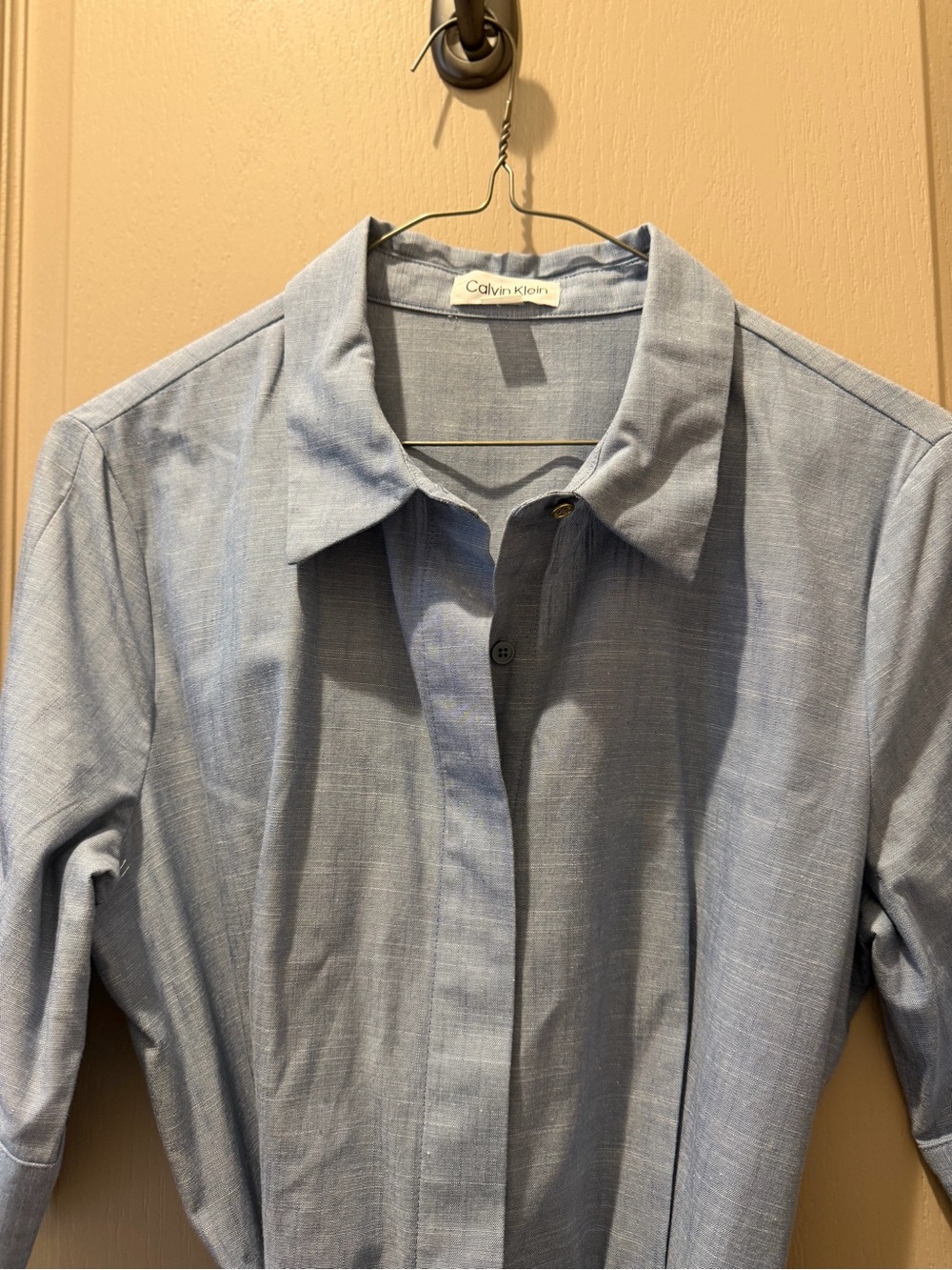 Calvin Klein Light Blue Tie-Waist Midi Shirt Dress - Picture 3 of 13